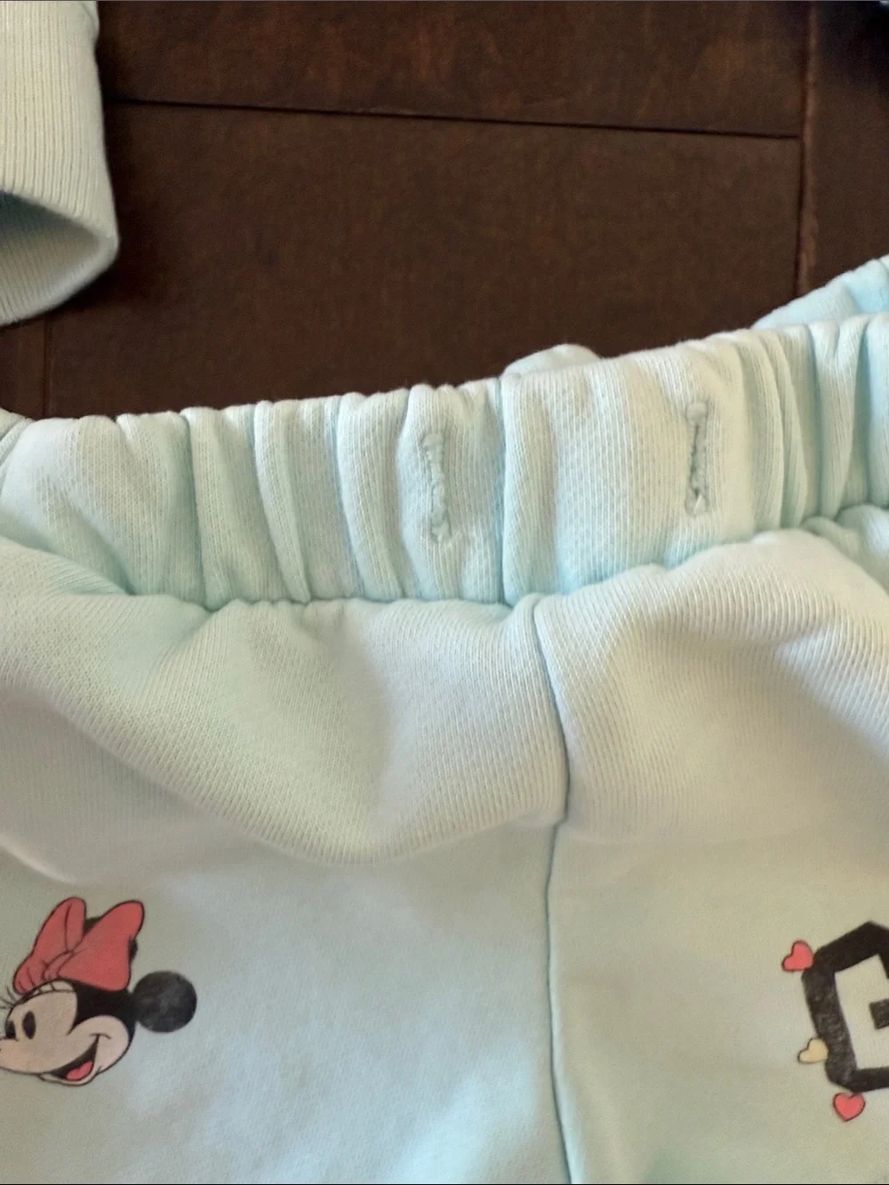 Gap Disney Mint Hoodie with Minnie Pink Bow & Mickey Graphic and matching shorts